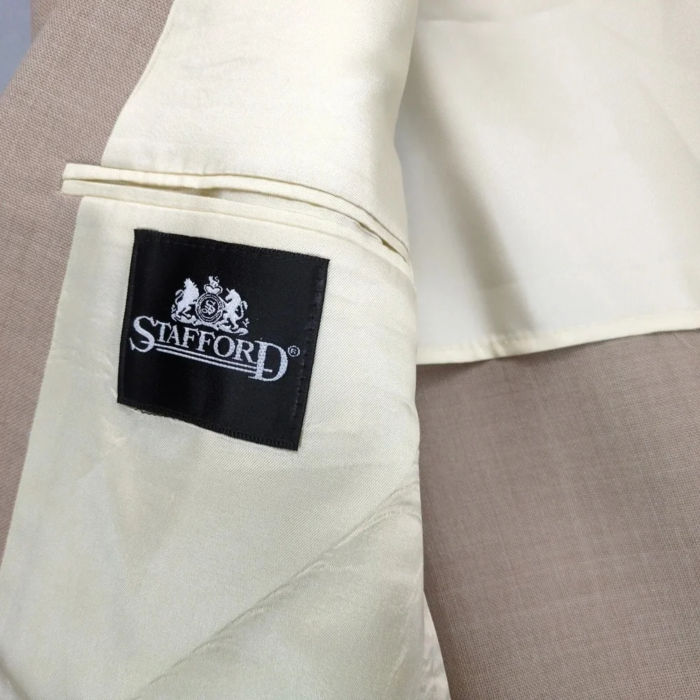 Vintage Stafford Beige Textured Blazer Mens 42L Gold Crest Buttons‎ Made USA 80s